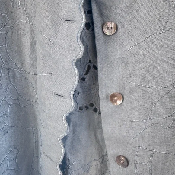 Susan Graver linen blend Blazer light blue cottagecore cutout eyelet embroidery - Picture 3 of 12